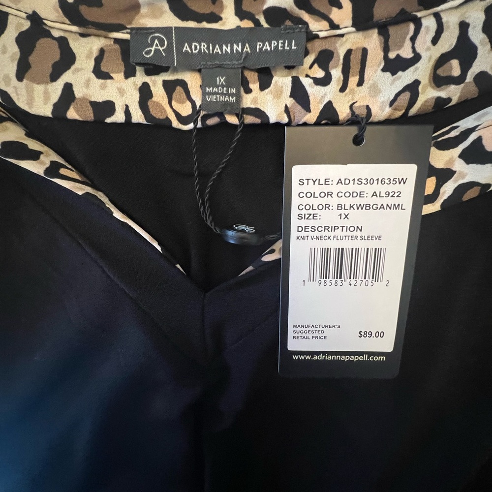 🆕 Adrianna Papell Black and Leopard Print Blouse - Picture 5 of 5